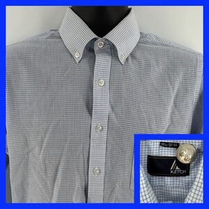 VINTAGE Ketch Dress Shirt Light Blue Plaid Single Stitch Button Down 15.5 32-33
